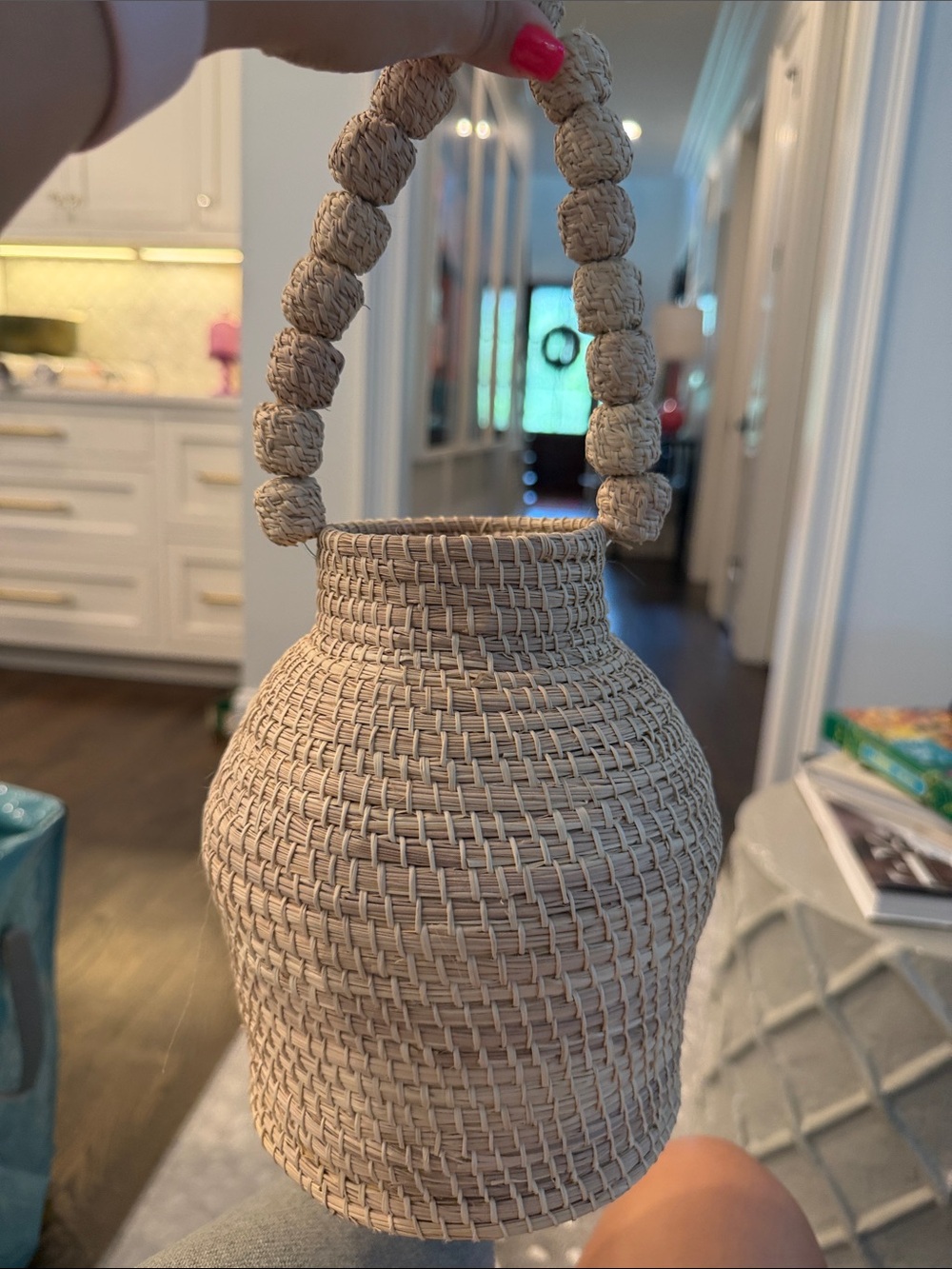 Handwoven Beige Seagrass Hanging Basket/Purse